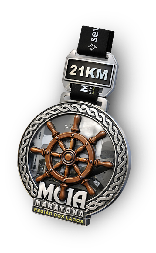 Imagem da medalha da Meia Maratona Região dos Lagos